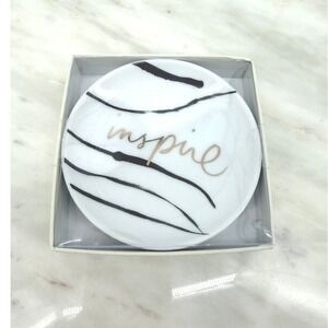 Fringe Studio Brushed Inspire Decorative Tray Ceramic‎ Trinket Dish Gold White